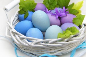 pastel easter eggs in basket