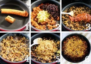 10 Minute Spanish Rice and Chorizo Skillet Collage