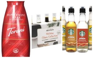 Collage of sauces and syrups for Coffee Lovers Gift Guide