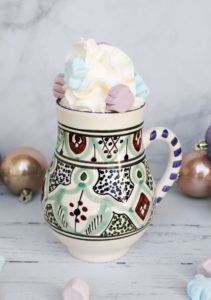headon view of frozen latte with marshmallow creamer 1