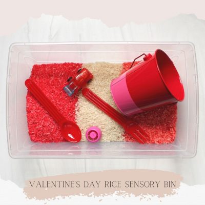 Valentine's Day Rice Sensory Bin for Toddlers and Kids