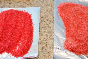 pink and red rice for sensory bin 1