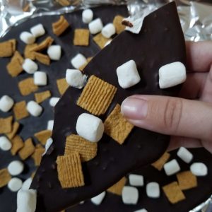 hand holding s'mores bark