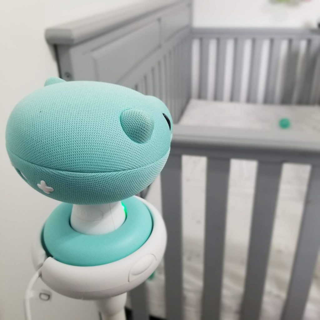 pixsee baby monitor loooking over crib