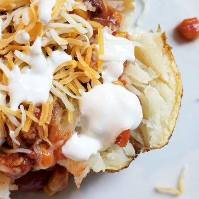 Air Fryer Chili Loaded Baked Potatoes