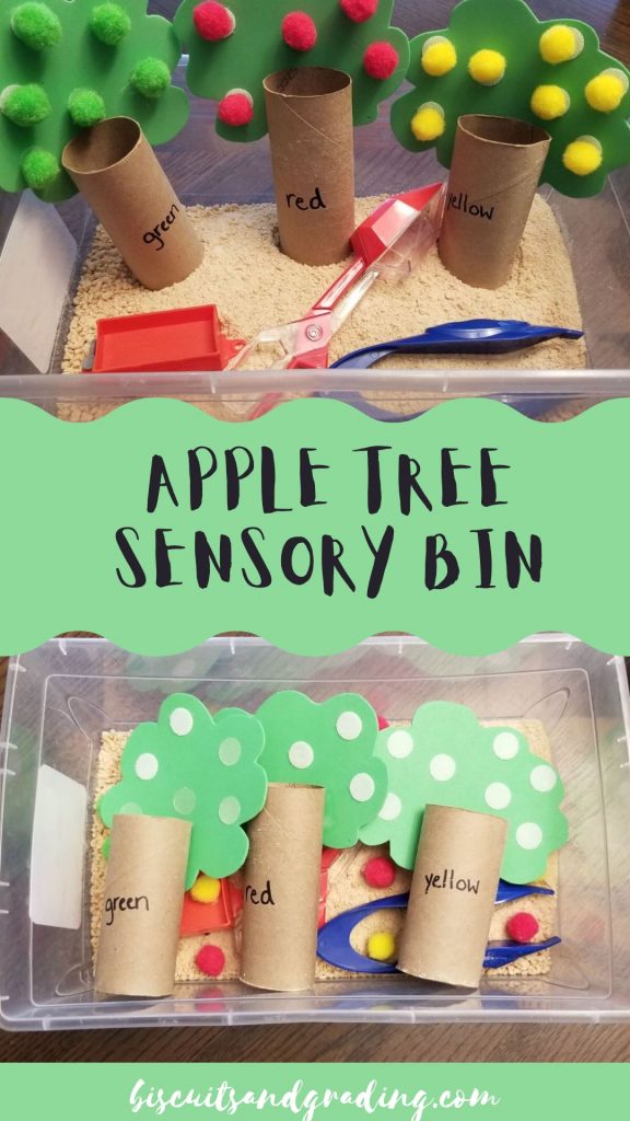 apple tree sensory bin pinterest image