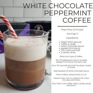 white chocolate peppermint coffee recipe card